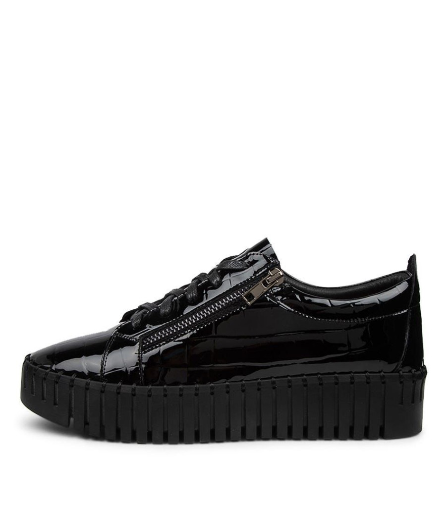 Shoes DJANGO & JULIETTE | Bump Black Patent Croc Leather Sneakers Bs