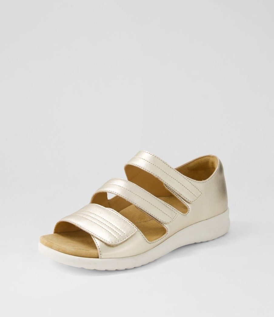 Shoes ZIERA | Bardot Xw Pale Gold White Leather Sandals