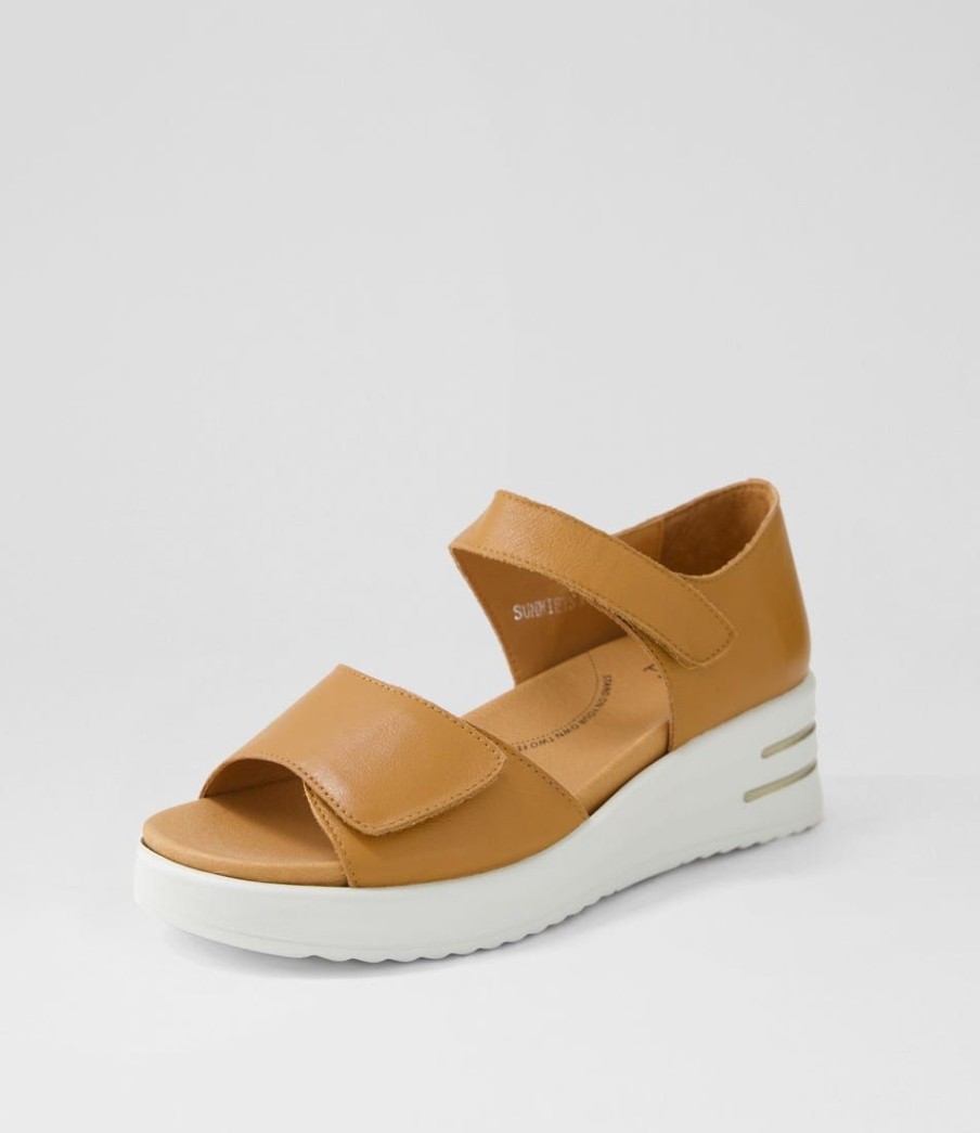 Shoes ZIERA | Sunnieys Xw Dark Tan White Leather Sandals