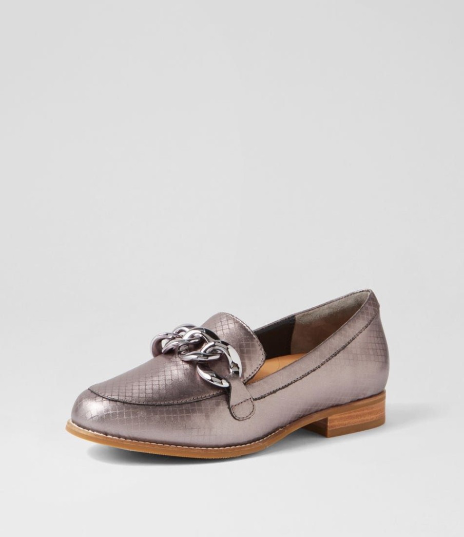 Shoes ZIERA | Tamest Xf Pewter Squares Leather Loafers