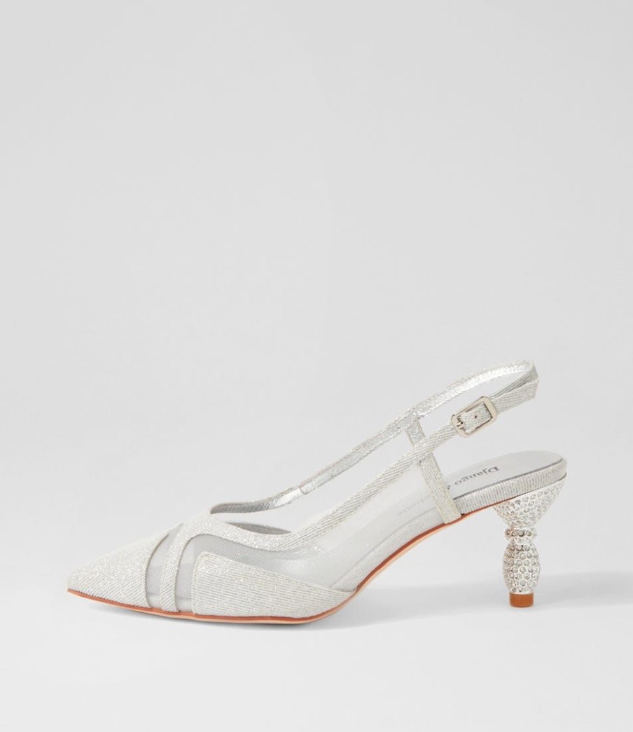 Shoes DJANGO & JULIETTE | Evron Silver Sparkle Fabric Heels