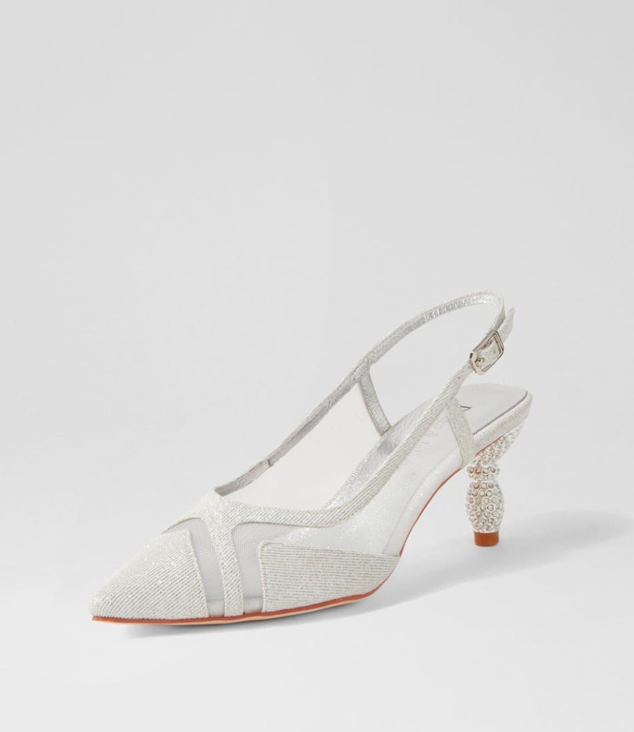 Shoes DJANGO & JULIETTE | Evron Silver Sparkle Fabric Heels