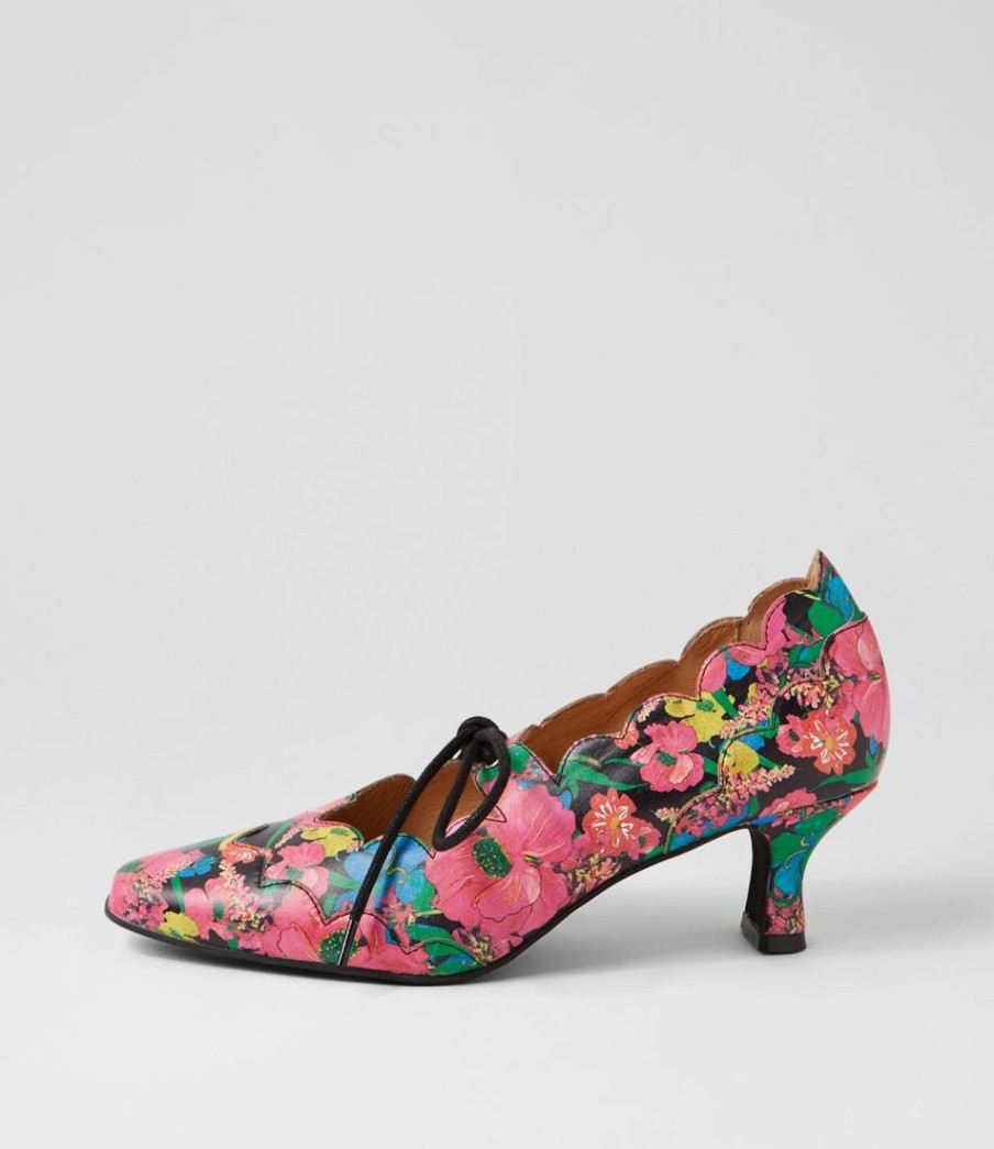 Shoes DJANGO & JULIETTE | Caddie Black Flowermania Leather Mary Jane Heels