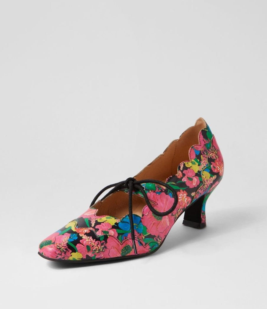 Shoes DJANGO & JULIETTE | Caddie Black Flowermania Leather Mary Jane Heels