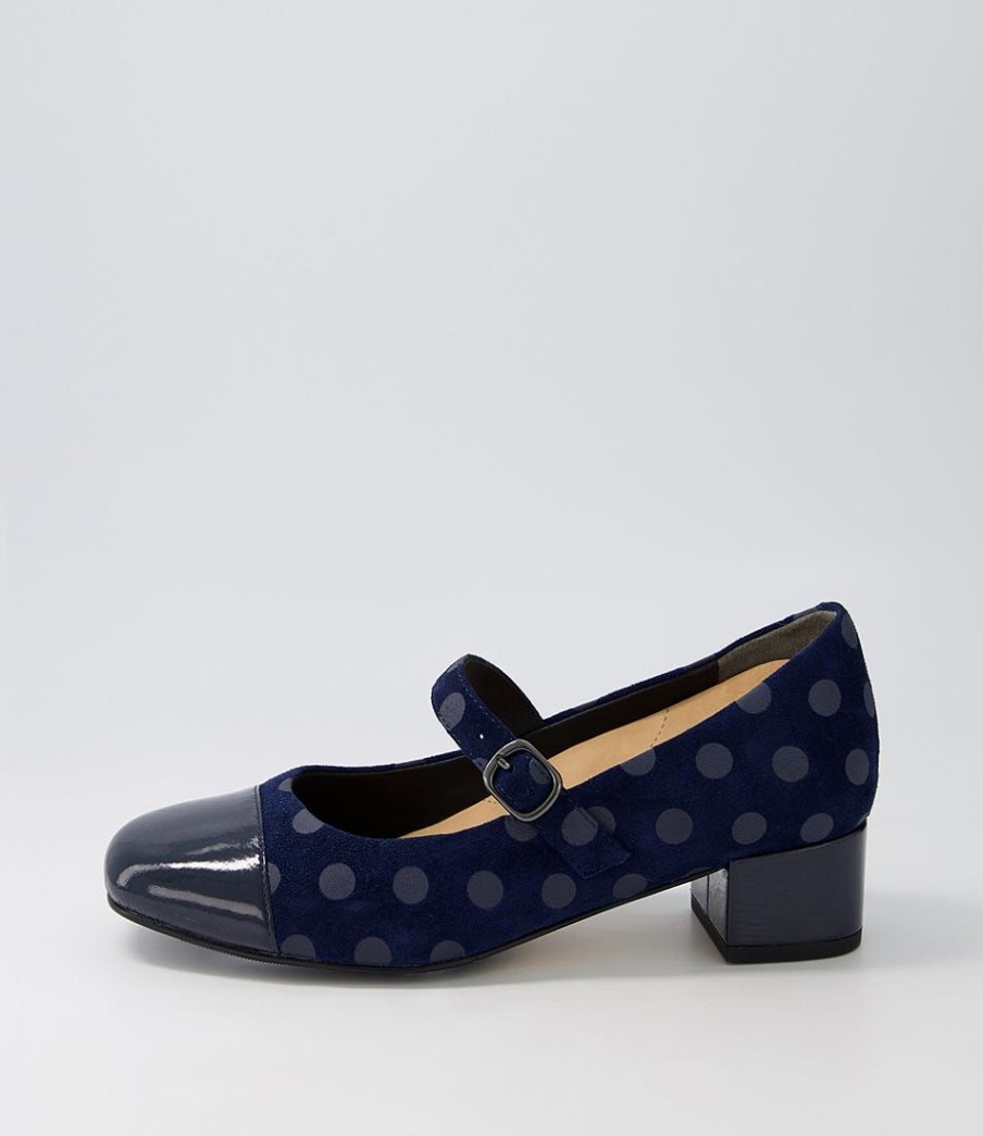 Shoes ZIERA | Kowder W Navy Spot Patent Suede Heels