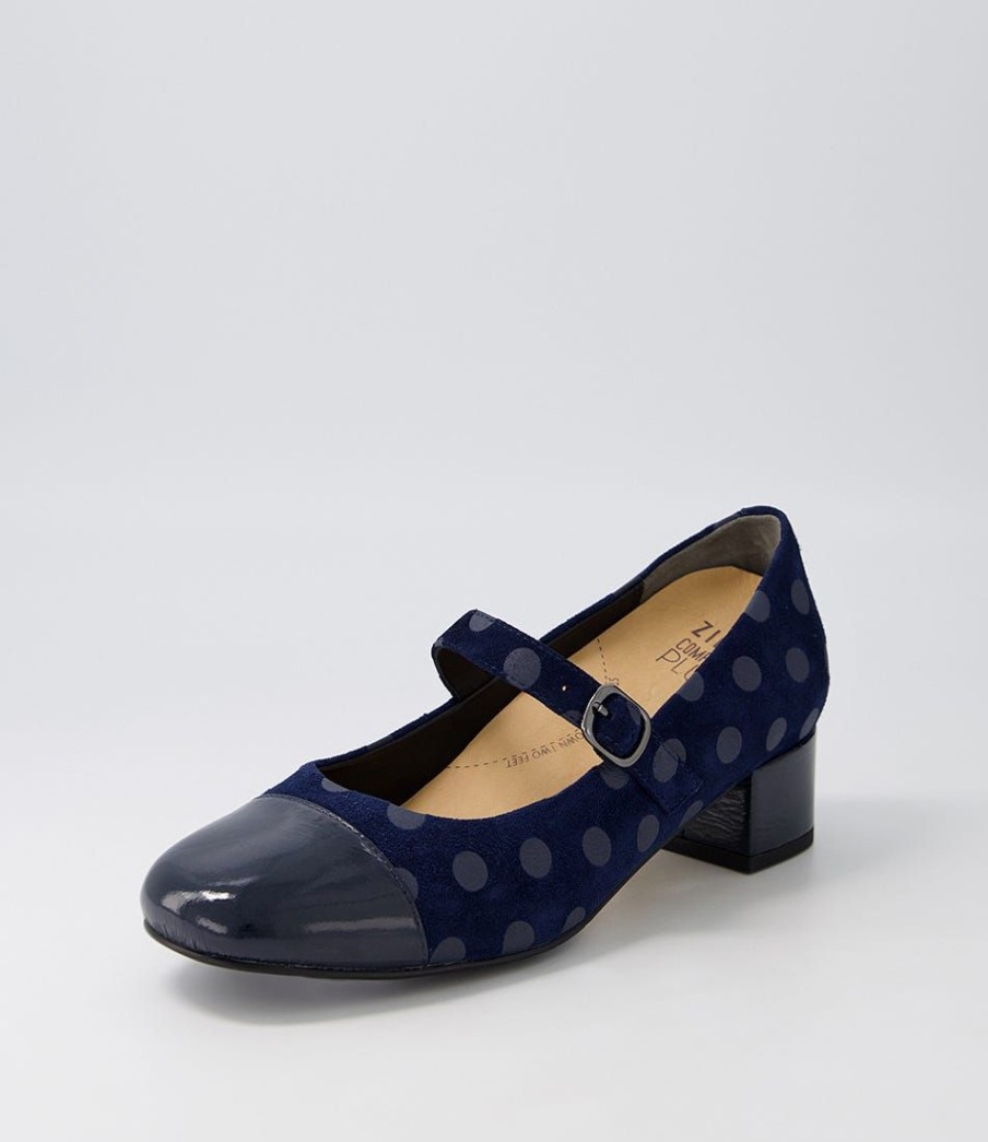 Shoes ZIERA | Kowder W Navy Spot Patent Suede Heels