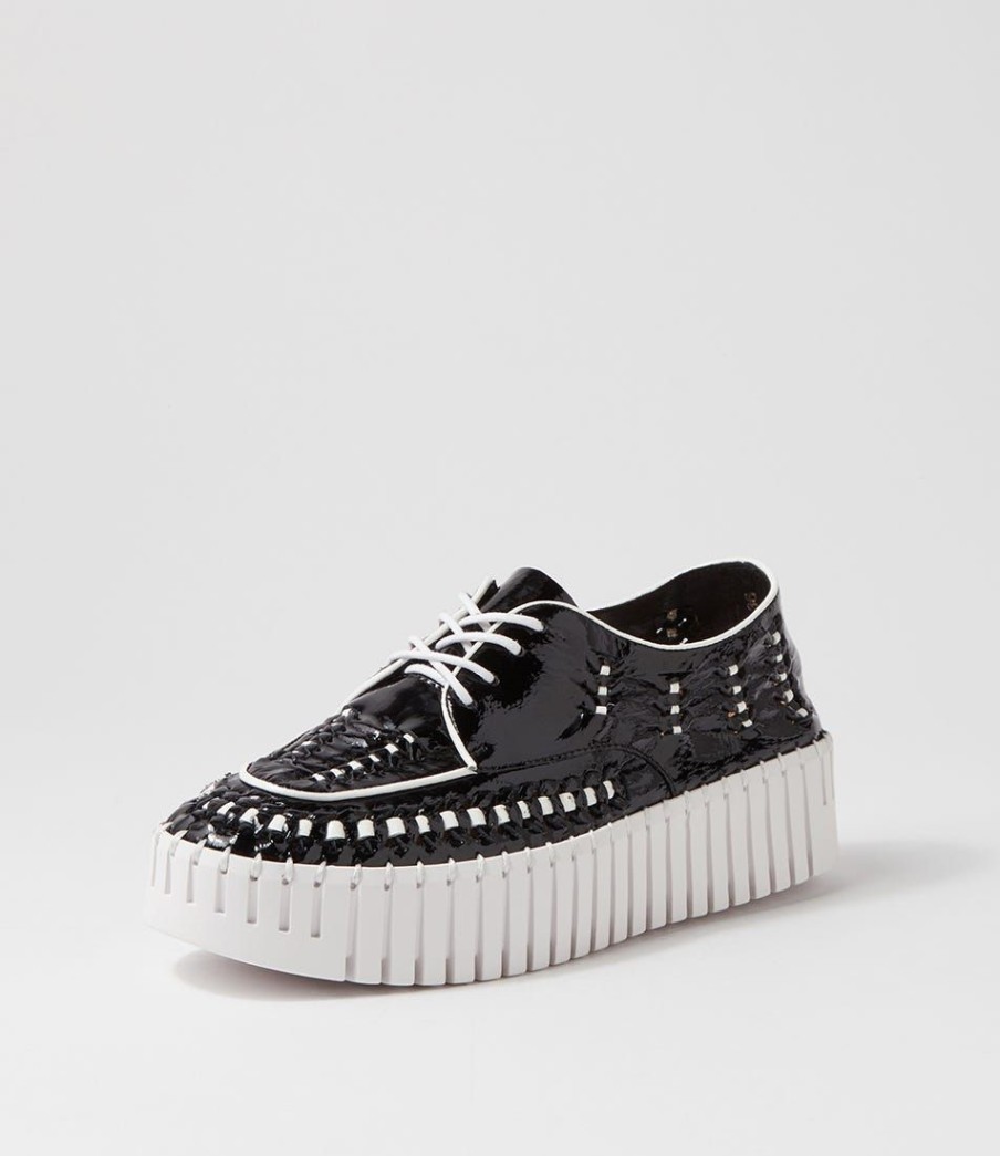 Shoes DJANGO & JULIETTE | Brodies Black White Patent Leather Sneakers