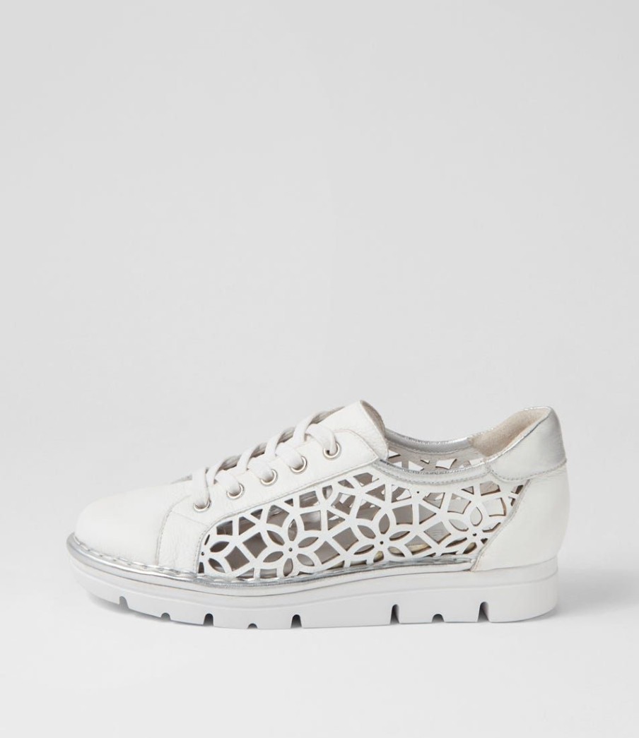 Shoes TOP END | Elin White Silver Leather Sneakers