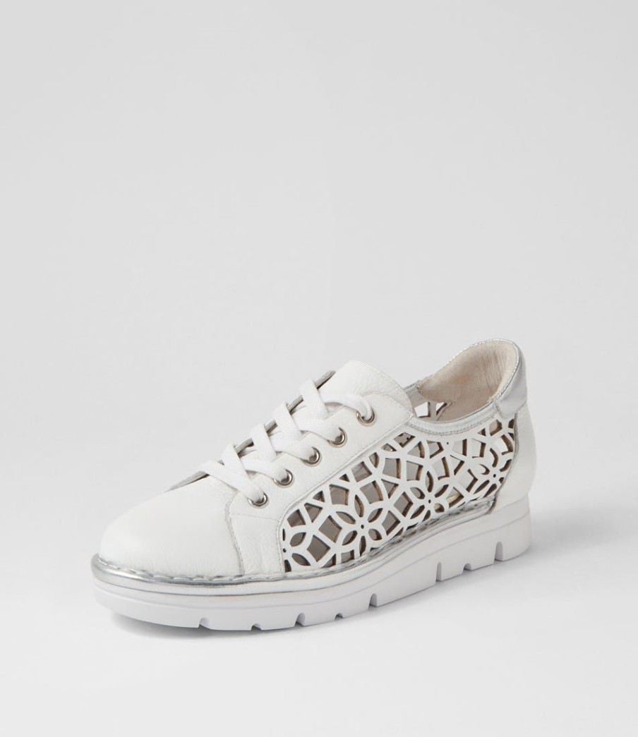 Shoes TOP END | Elin White Silver Leather Sneakers