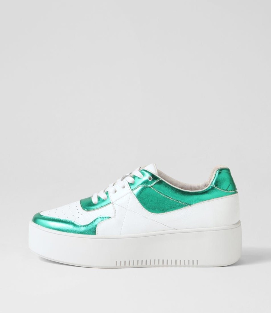 Shoes DJANGO & JULIETTE | Wabeca Emerald Metallic White Leather Sneakers