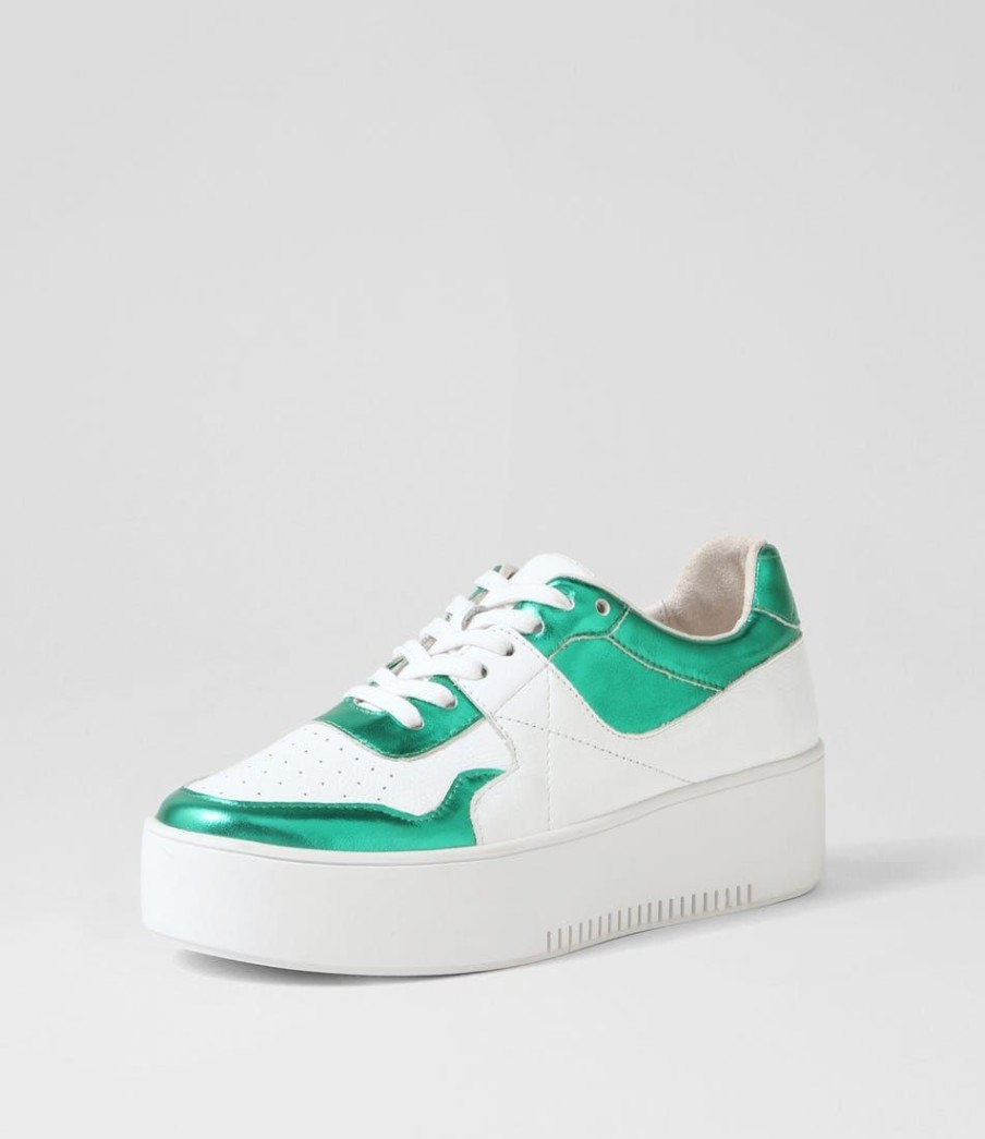 Shoes DJANGO & JULIETTE | Wabeca Emerald Metallic White Leather Sneakers