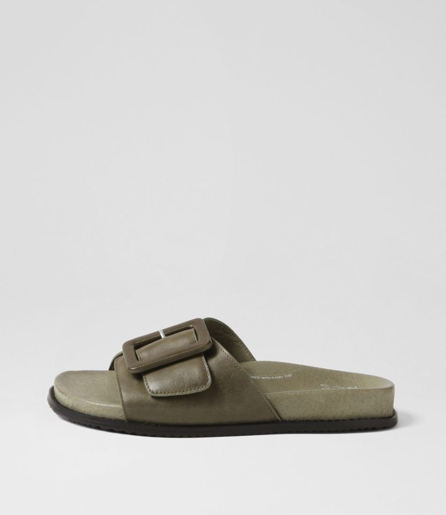 Shoes ZIERA | Hanyu W Olive Leather Slides