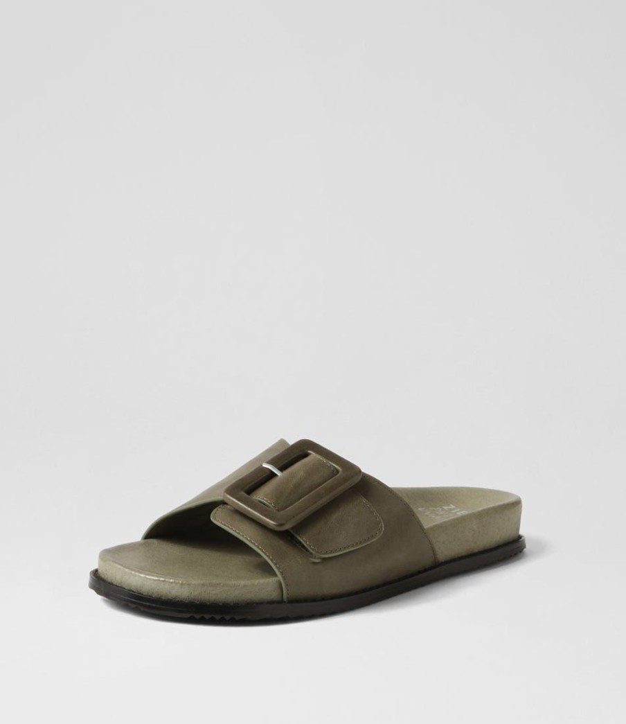 Shoes ZIERA | Hanyu W Olive Leather Slides