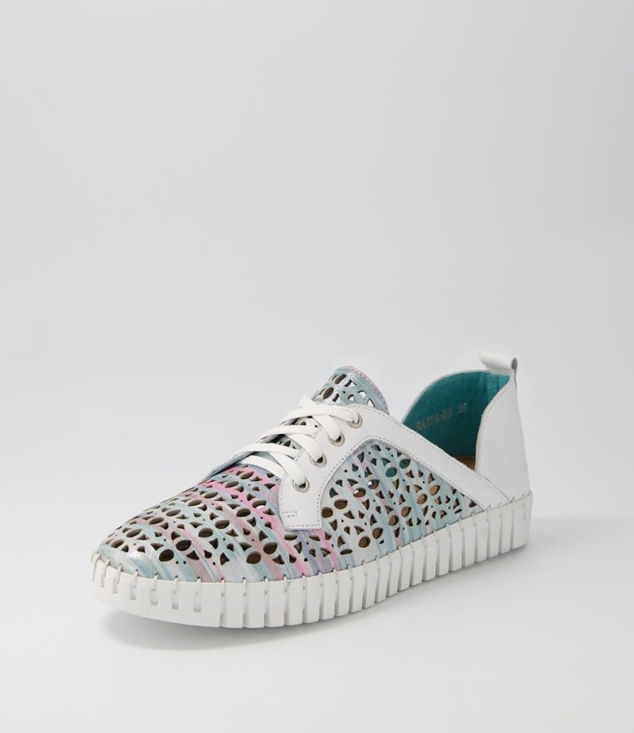 Shoes DJANGO & JULIETTE | Haifa Ocean Stripe White Leather Sneakers