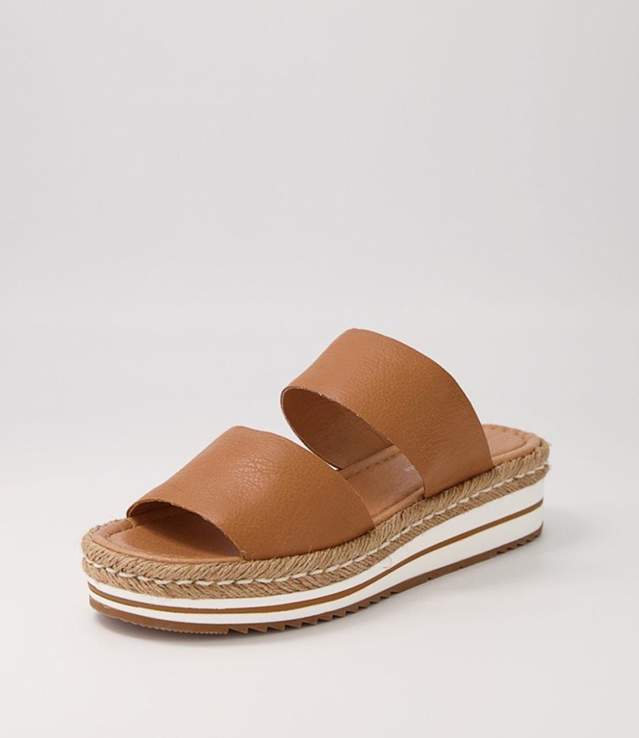 Shoes DJANGO & JULIETTE | Agota Dark Tan Leather Slides