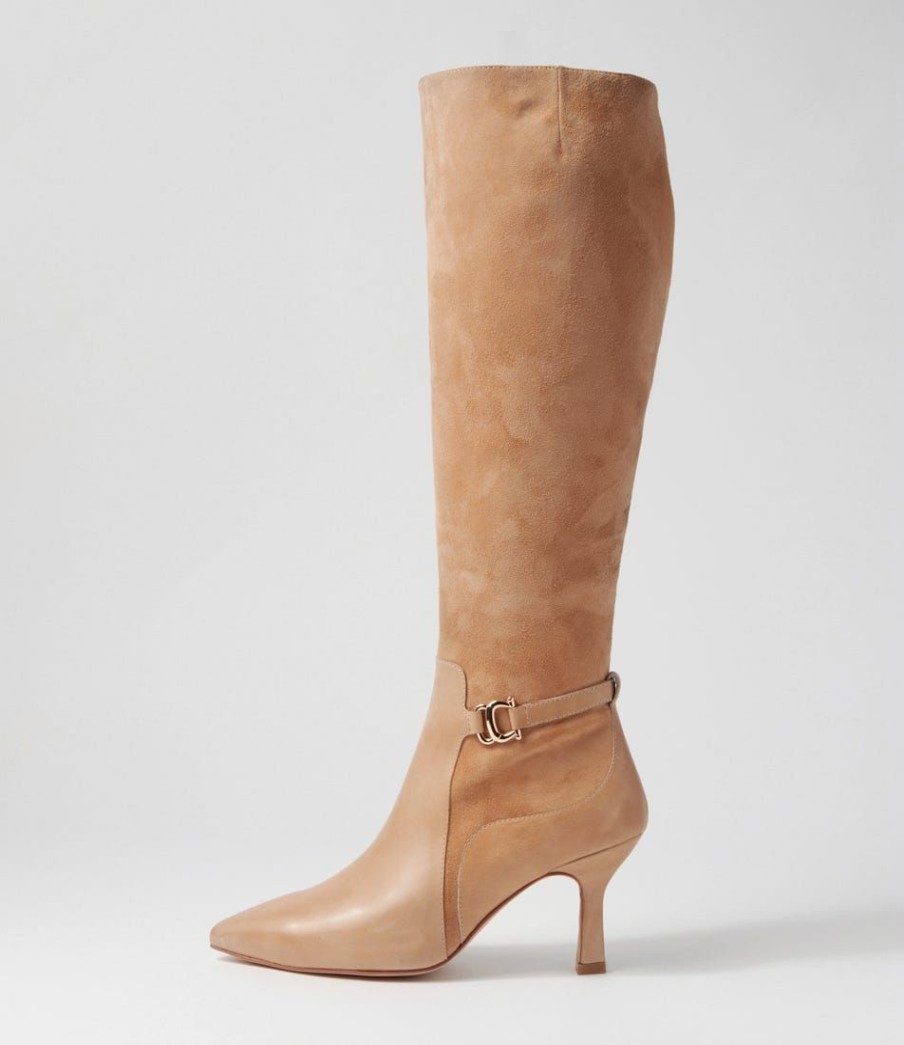 Shoes TOP END | Larnow Cappuccino Leather Suede Knee High Boots