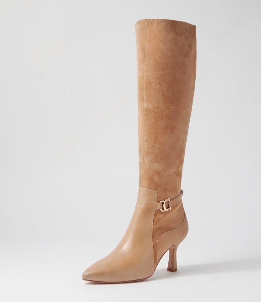 Shoes TOP END | Larnow Cappuccino Leather Suede Knee High Boots