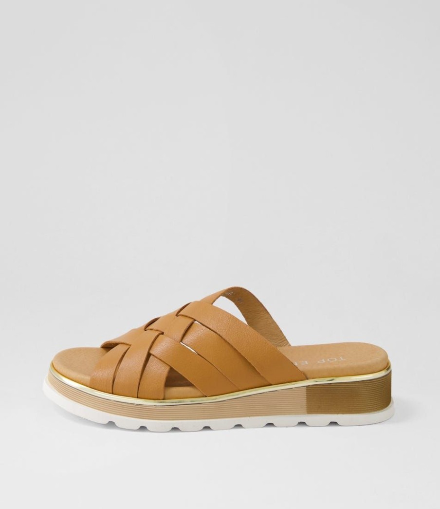 Shoes TOP END | Ulysza Dark Tan Leather Slides