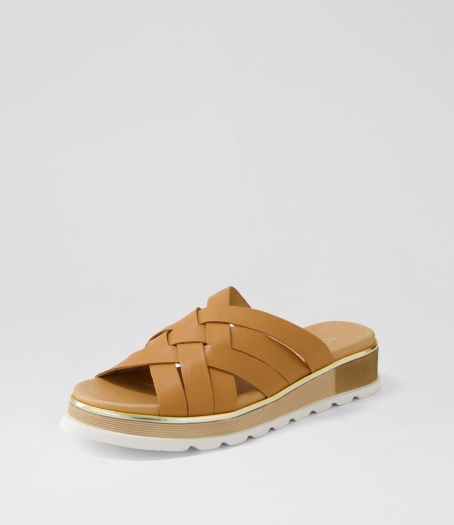 Shoes TOP END | Ulysza Dark Tan Leather Slides