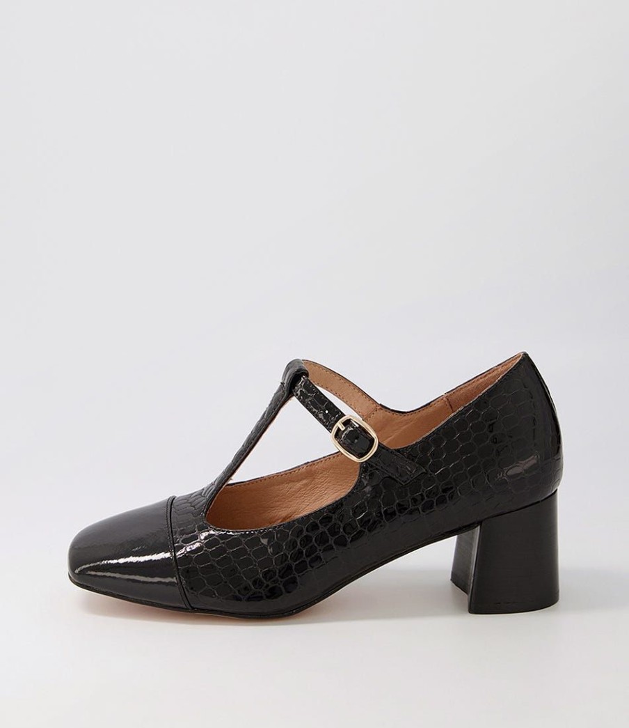 Shoes DIANA FERRARI | Cadee Black Croc Patent Leather Heels