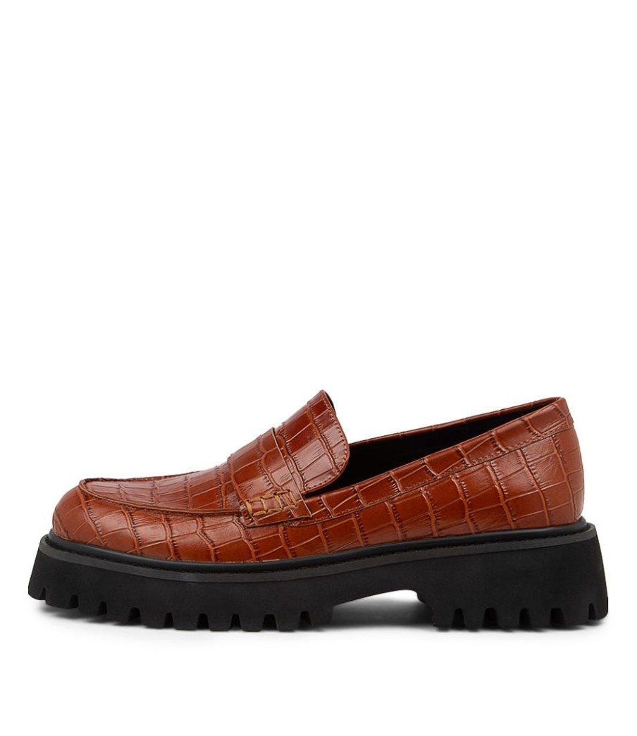 Shoes MOLLINI | Sia Dark Tan Croc Leather Loafers