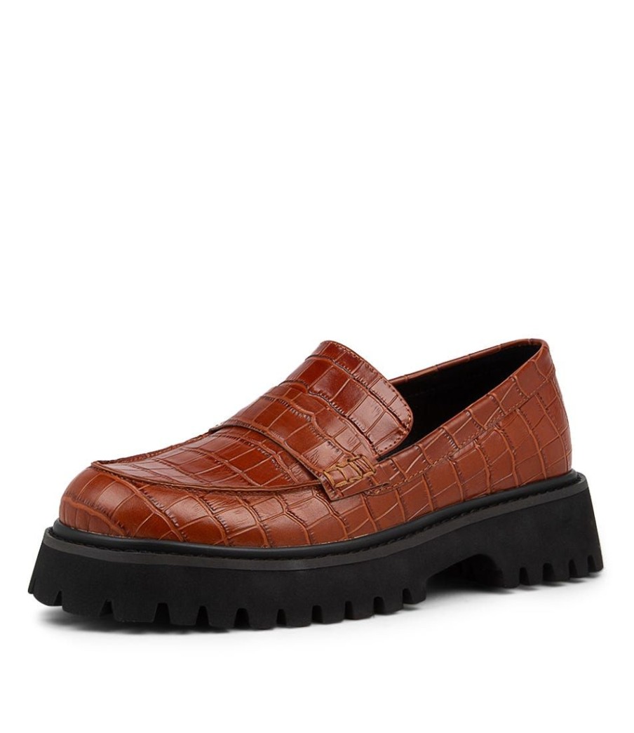 Shoes MOLLINI | Sia Dark Tan Croc Leather Loafers