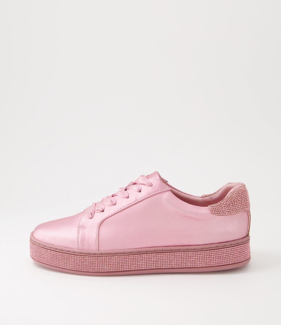 Shoes TOP END | Pluma Pink Satin Metallic Leather Jewels Lace Up Flats