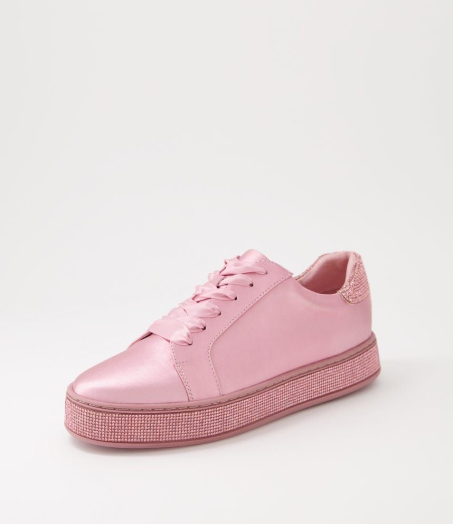 Shoes TOP END | Pluma Pink Satin Metallic Leather Jewels Lace Up Flats