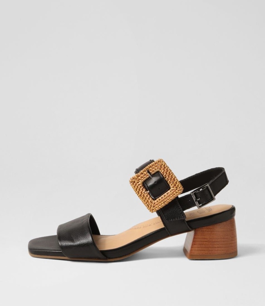 Shoes ZIERA | Cabalas W Black Natural Heel Leather Sandals