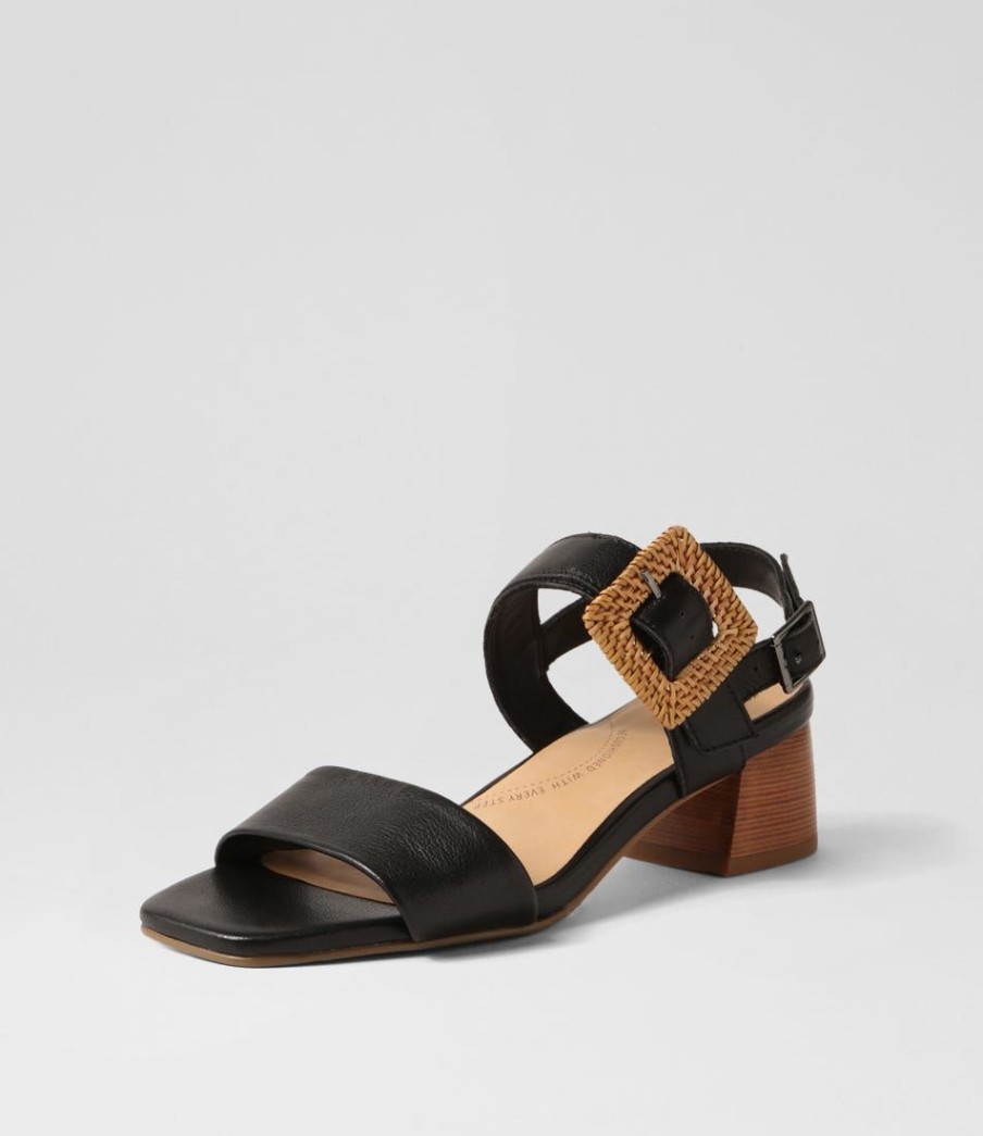 Shoes ZIERA | Cabalas W Black Natural Heel Leather Sandals