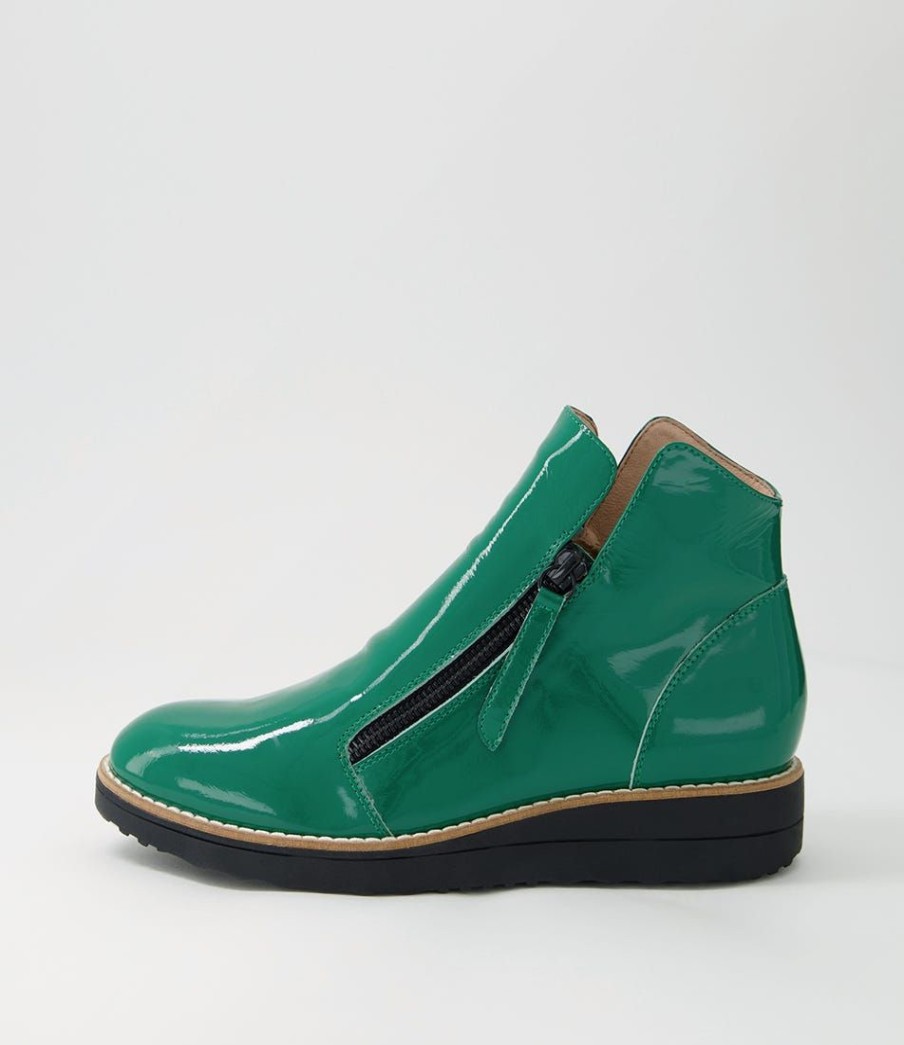 Shoes TOP END | Ohmy Dark Emerald Black Patent Leather Ankle Boots