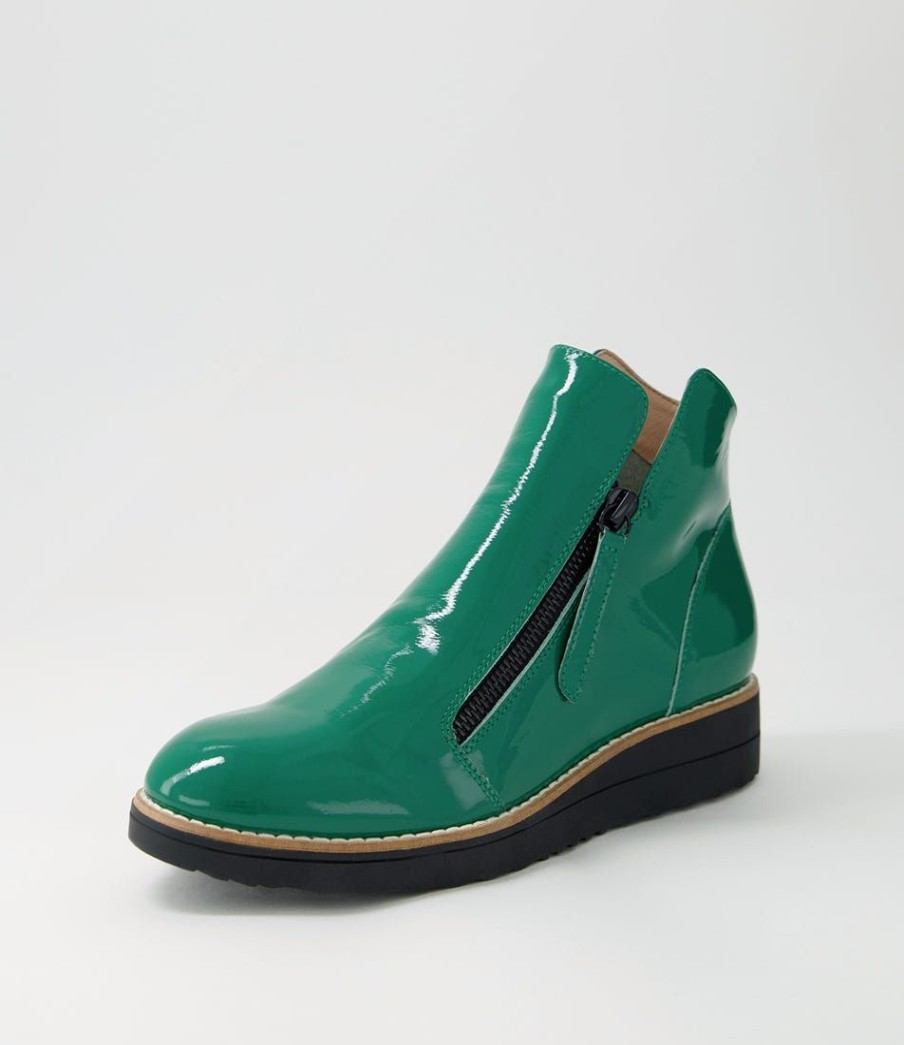 Shoes TOP END | Ohmy Dark Emerald Black Patent Leather Ankle Boots