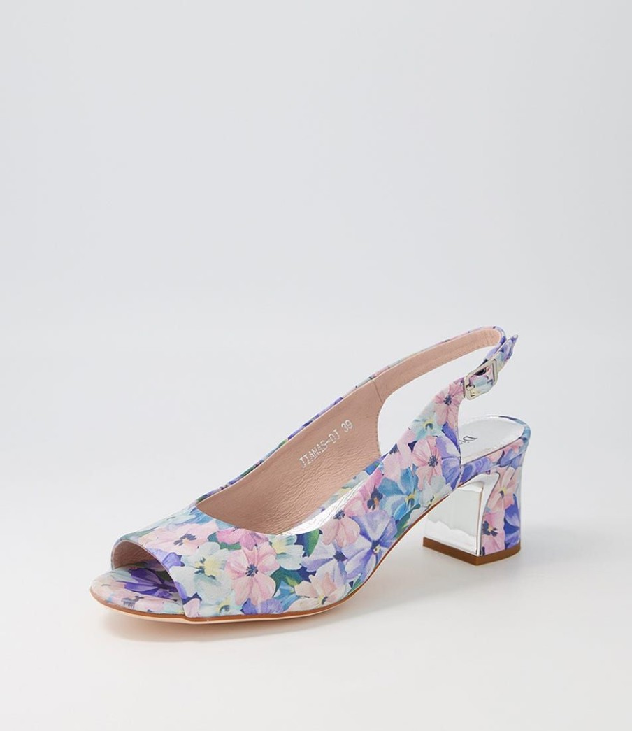 Shoes DJANGO & JULIETTE | Jianas Blue Flowers Leather Sandals