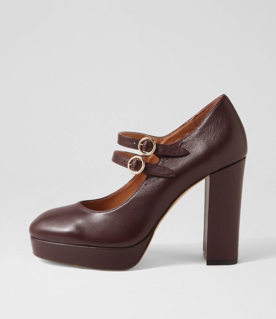 Shoes MOLLINI | Ainey Burgundy Leather Mary Jane Heels