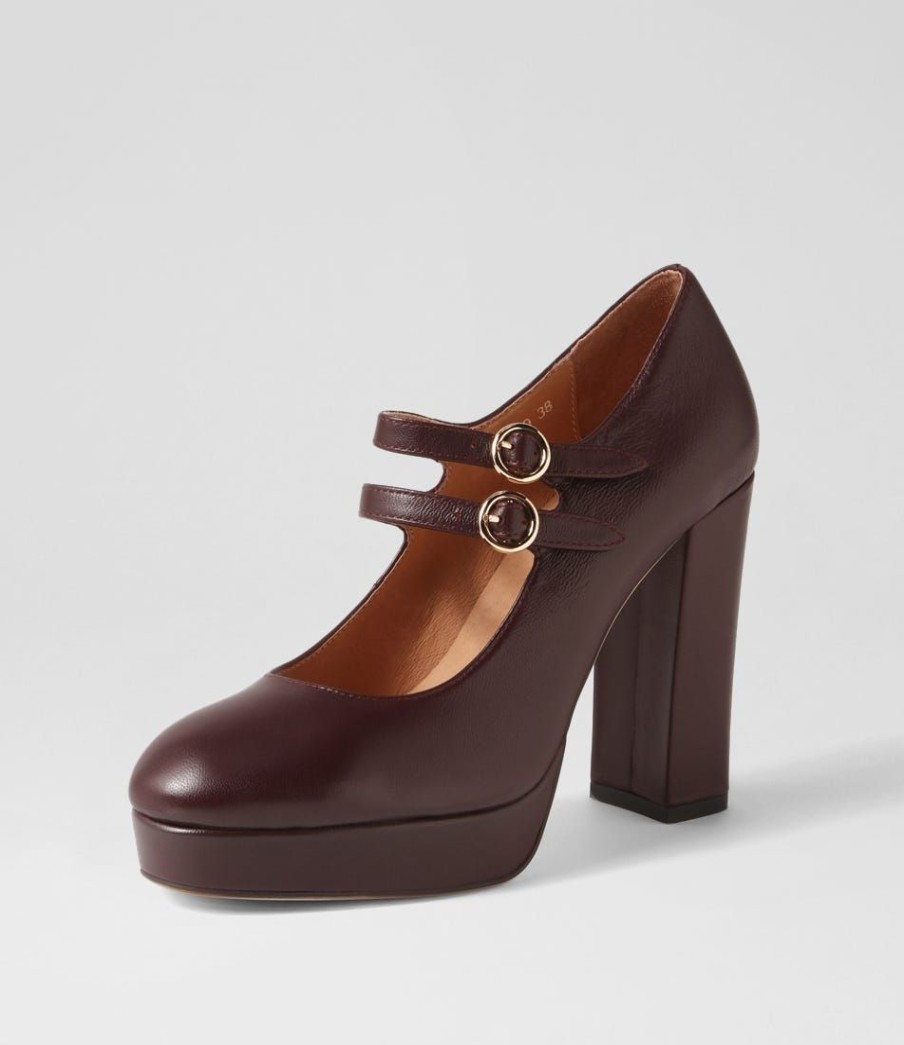 Shoes MOLLINI | Ainey Burgundy Leather Mary Jane Heels