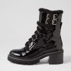 Shoes TOP END | Jenifa Black Patent Fur Lace Up Boots