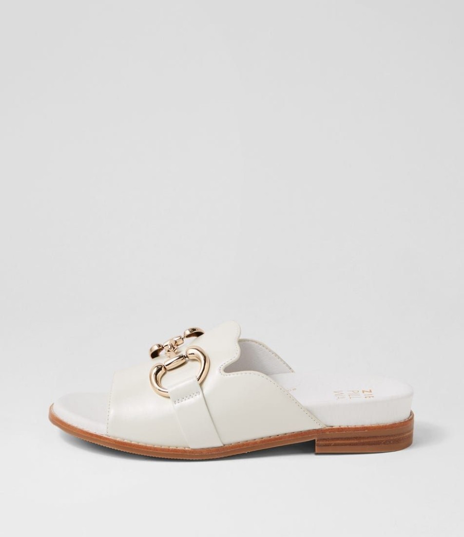 Shoes ZIERA | Jekkela W White Leather Slides