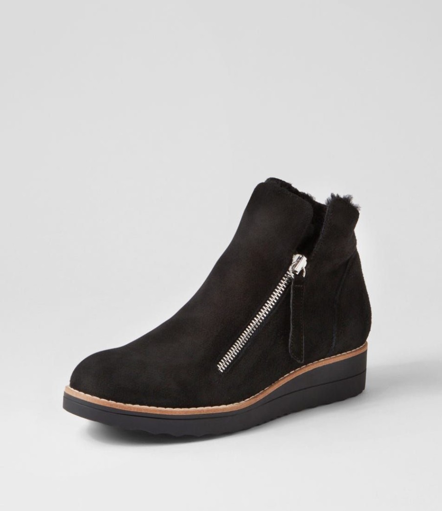 Shoes TOP END | Opal Black Suede Fur Ankle Boots