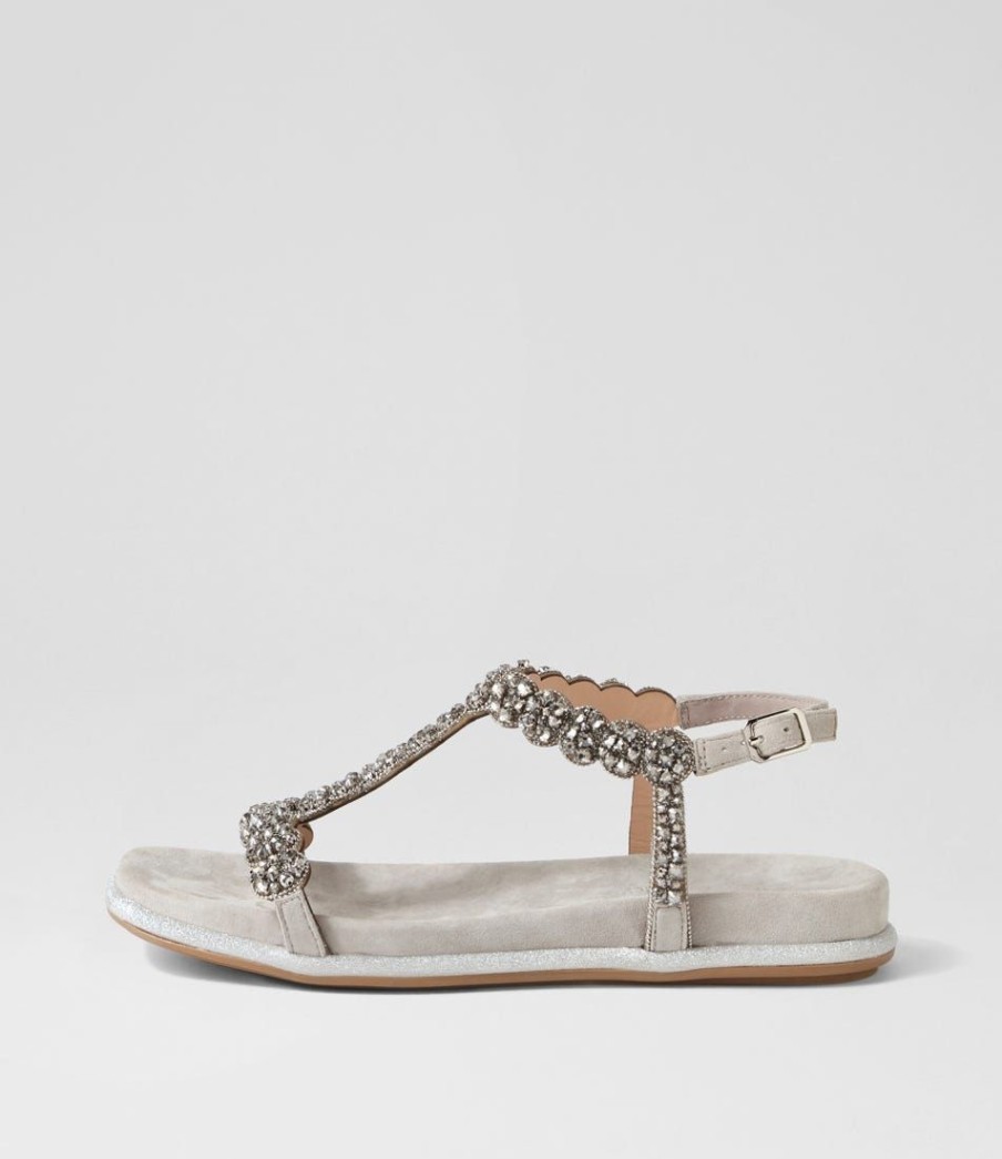 Shoes DJANGO & JULIETTE | Yori Grey Suede Jewels Sandals