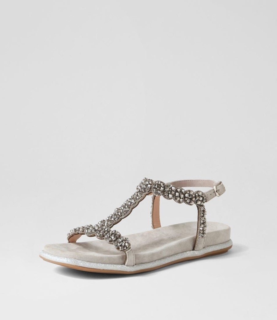 Shoes DJANGO & JULIETTE | Yori Grey Suede Jewels Sandals