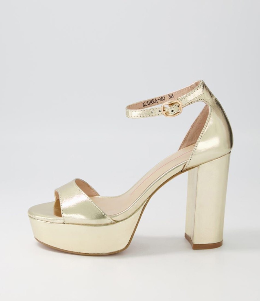 Shoes MOLLINI | Azurra Pale Gold Crinkle Leather Sandals