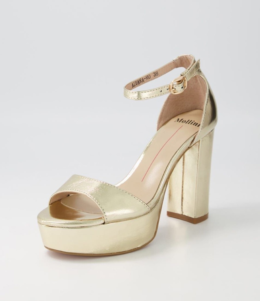 Shoes MOLLINI | Azurra Pale Gold Crinkle Leather Sandals