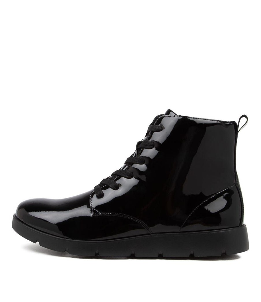 Shoes ZIERA | Manila W Black Patent Leather Lace Up Boots