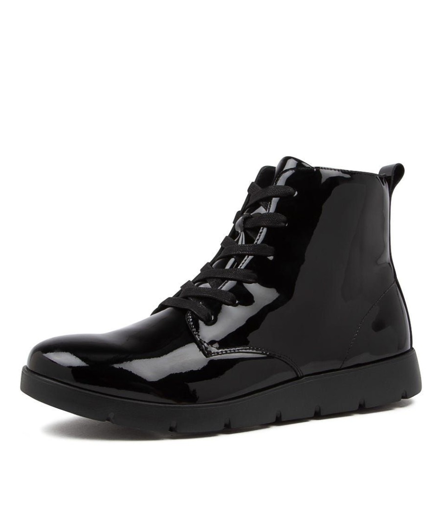 Shoes ZIERA | Manila W Black Patent Leather Lace Up Boots