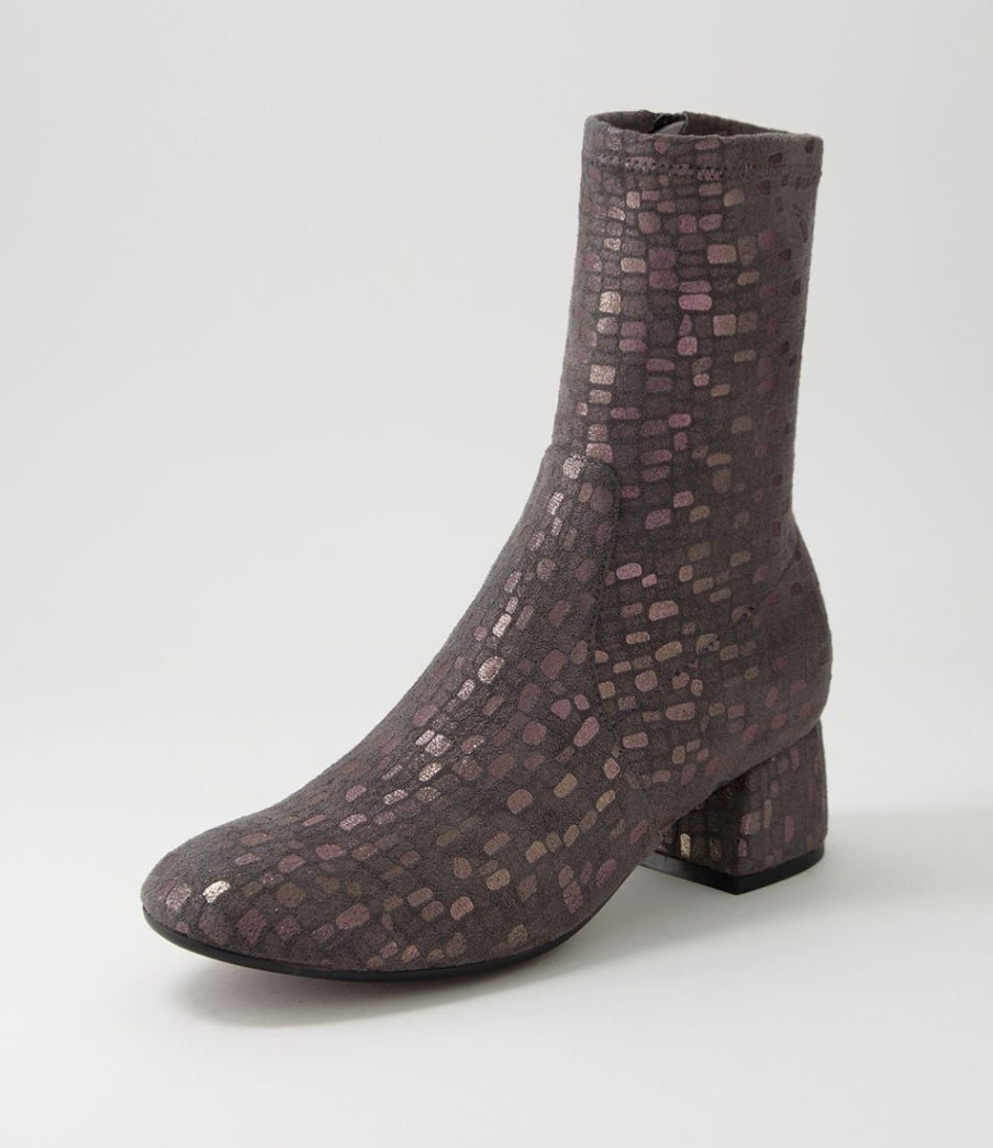 Shoes DJANGO & JULIETTE | Checkie Grey Sparks Stretch Microsuede Ankle Boots