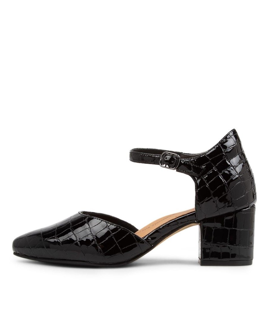 Shoes ZIERA | Vitor Xw Black Patent Croc Leather Heels