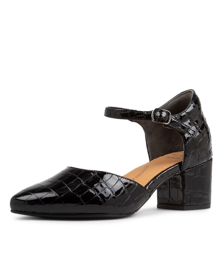 Shoes ZIERA | Vitor Xw Black Patent Croc Leather Heels