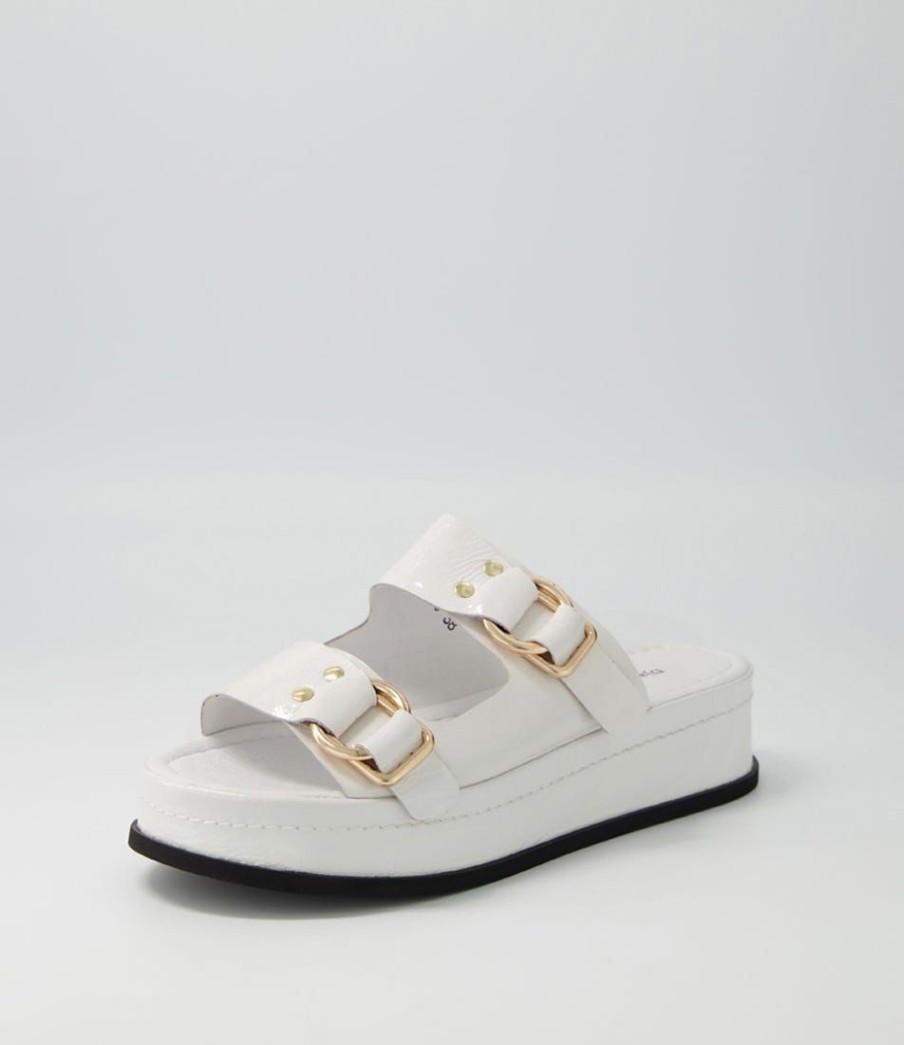 Shoes DJANGO & JULIETTE | Wamy White Wrinkle Patent Slides