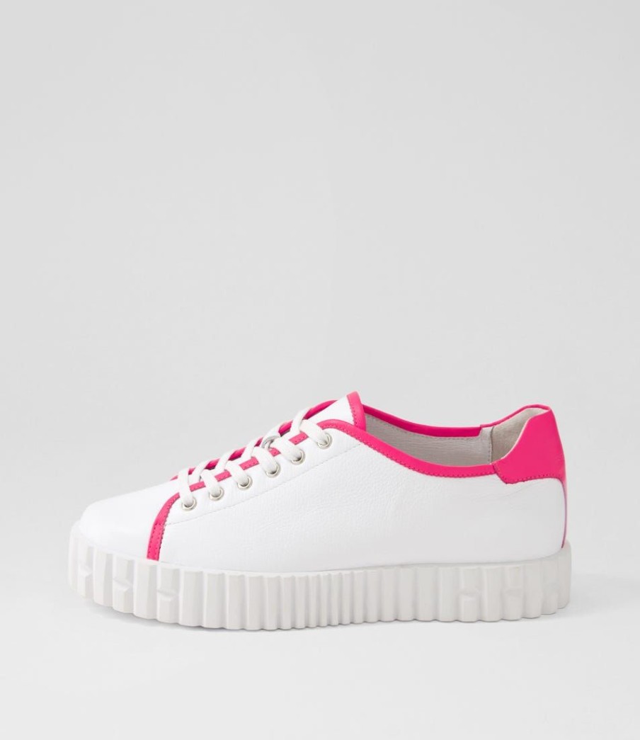 Shoes DJANGO & JULIETTE | Oater White Hot Pink Leather Sneakers