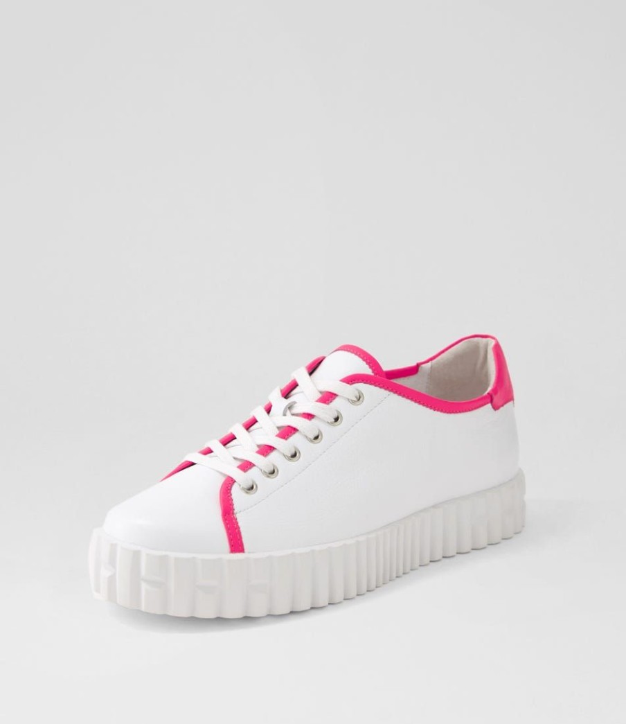 Shoes DJANGO & JULIETTE | Oater White Hot Pink Leather Sneakers